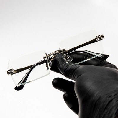 Silver Frame Square Rimless Men&#39;s Clear Lens Glasses