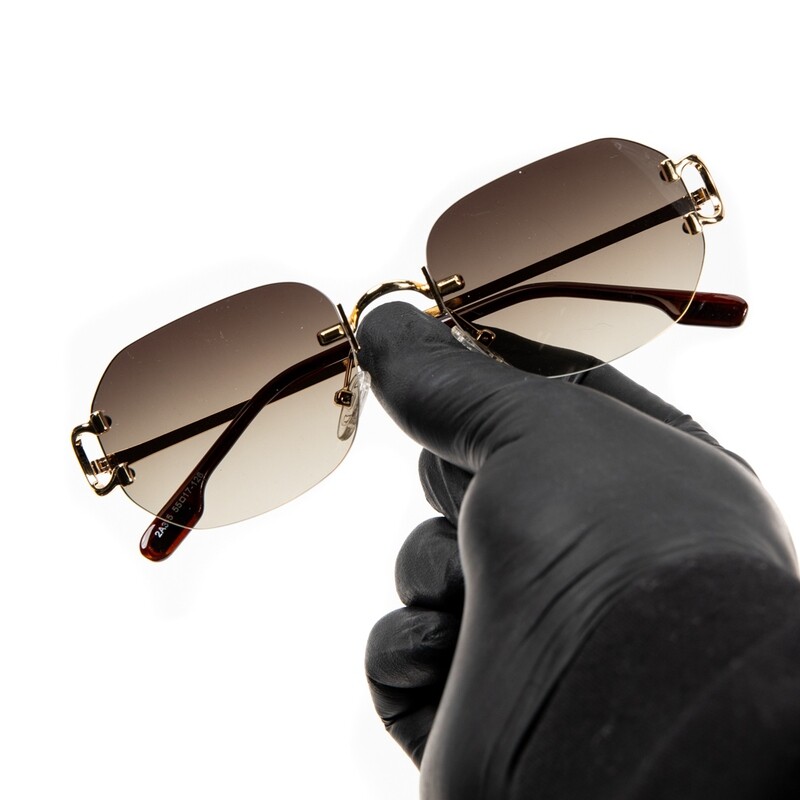 Brown Tint Rimless Gold Frame Men&#39;s Summer Sunglasses