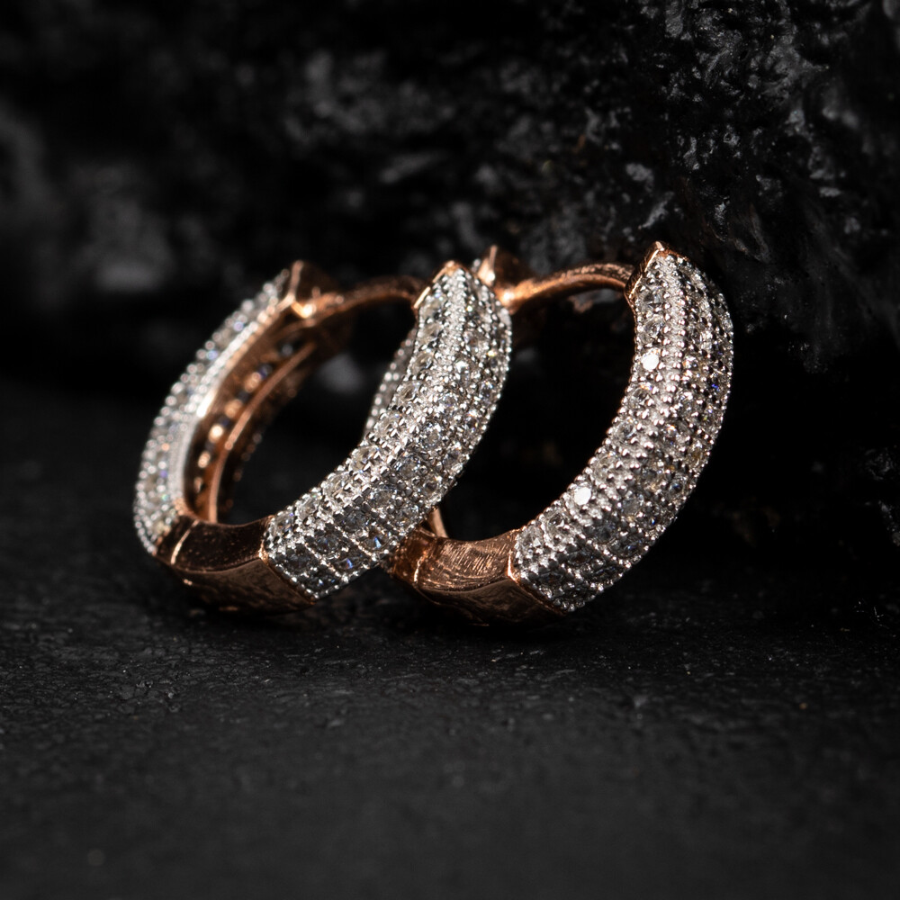 Two Tone Rose Iced Out Men's Hoop Earrings Two Tone Rose Iced Out Men's Hoop Earrings