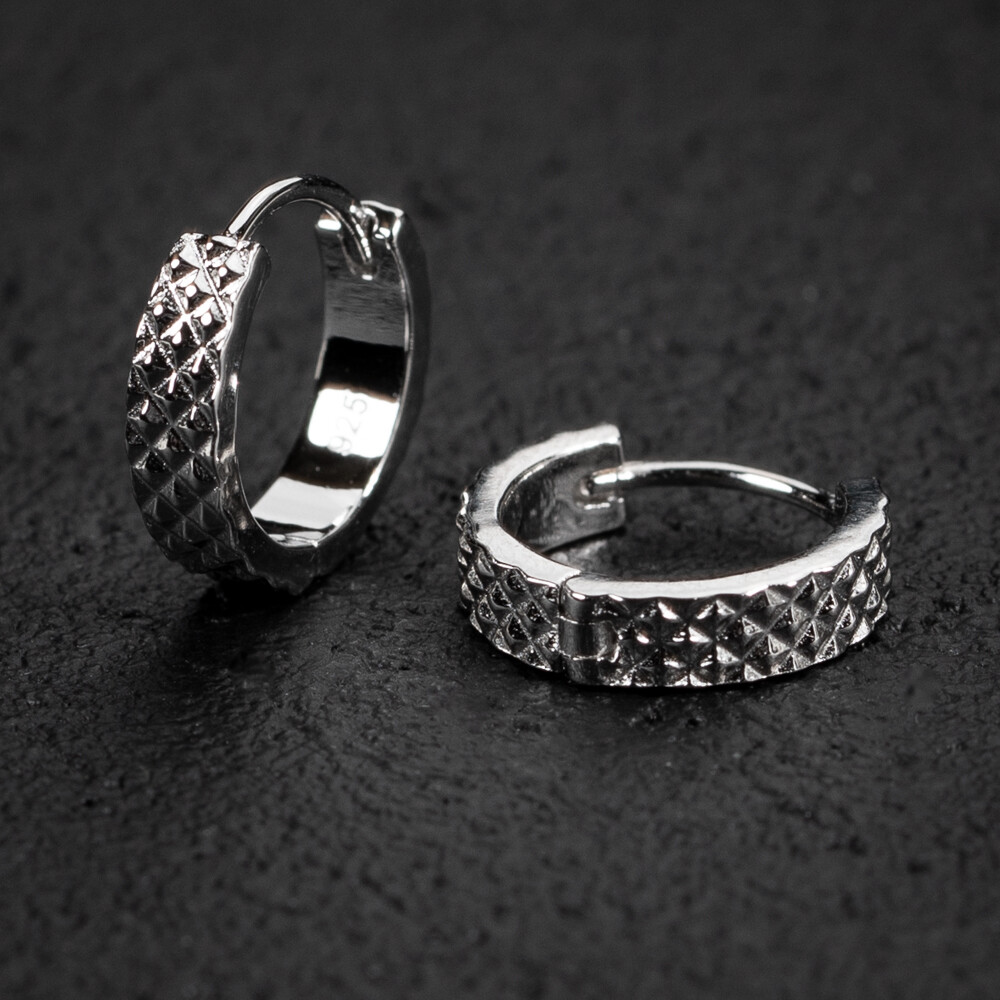 Sterling Silver Men&#39;s Small Diamond Cut Hoop Earrings