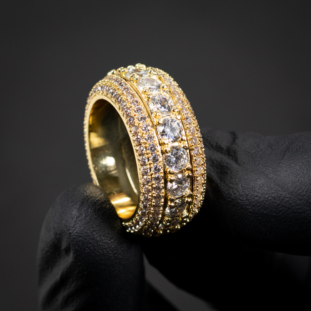 ​Gold Plated Iced Pointer Layered Men&#39;s Eternity Ring
