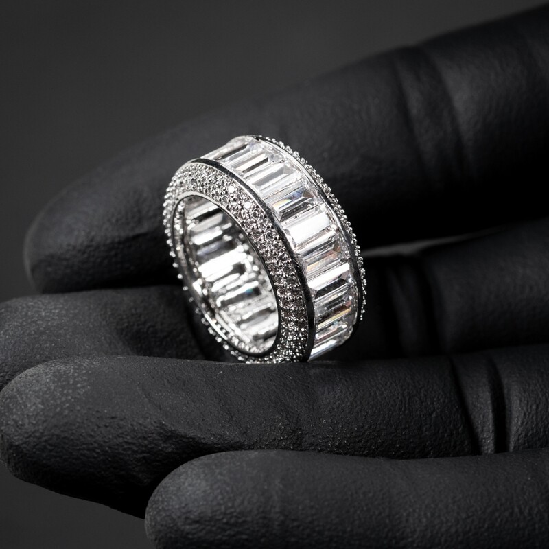 White Gold Plated Men&#39;s Baguette Statement Ring