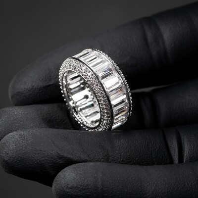 White Gold Plated Men's Baguette Statement Ring
