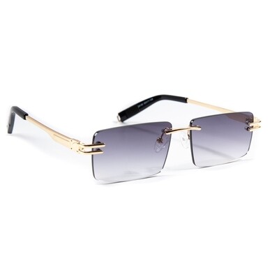 Men's Purple Tint Gold Frame Rimless Rectangular Sunglasses