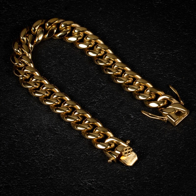 14K Gold Plated Stainless Steel Men&#39;s Miami Cuban Link Bracelet