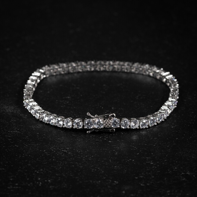 Mens White Gold Iced Round Pointer Cz Tennis Bracelet​