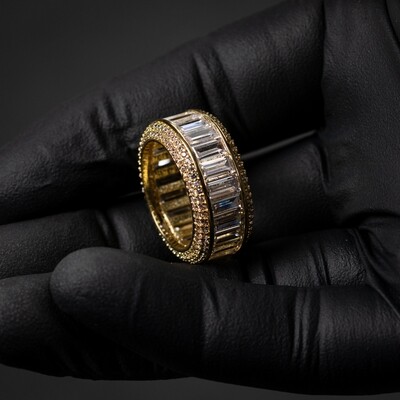 Yellow Gold Plated Men's Baguette Statement Ring