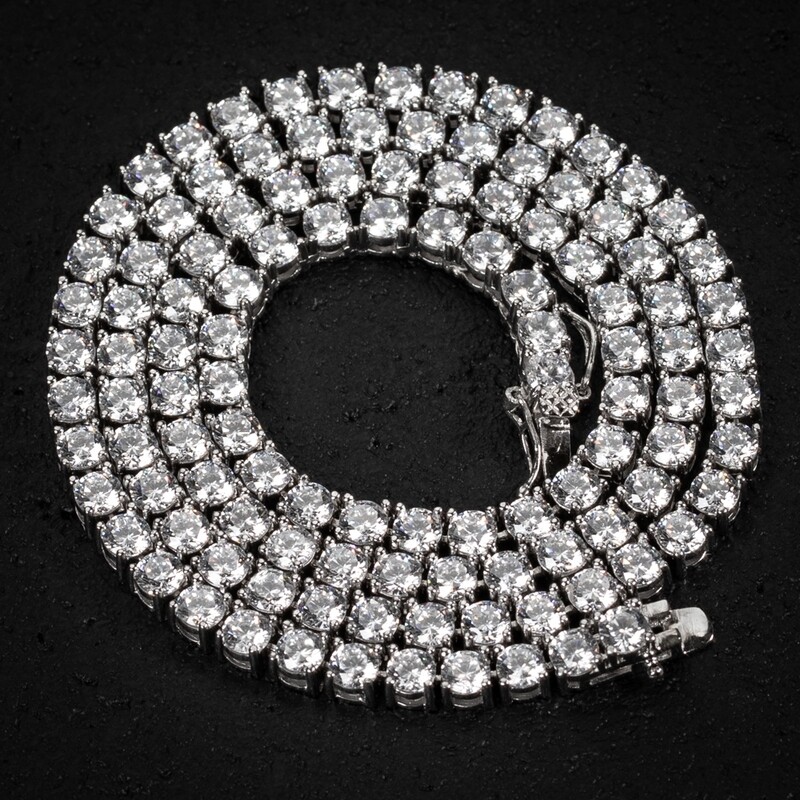 White Gold Plated 925 Sterling Silver 4mm Cz Tennis Chain Necklace