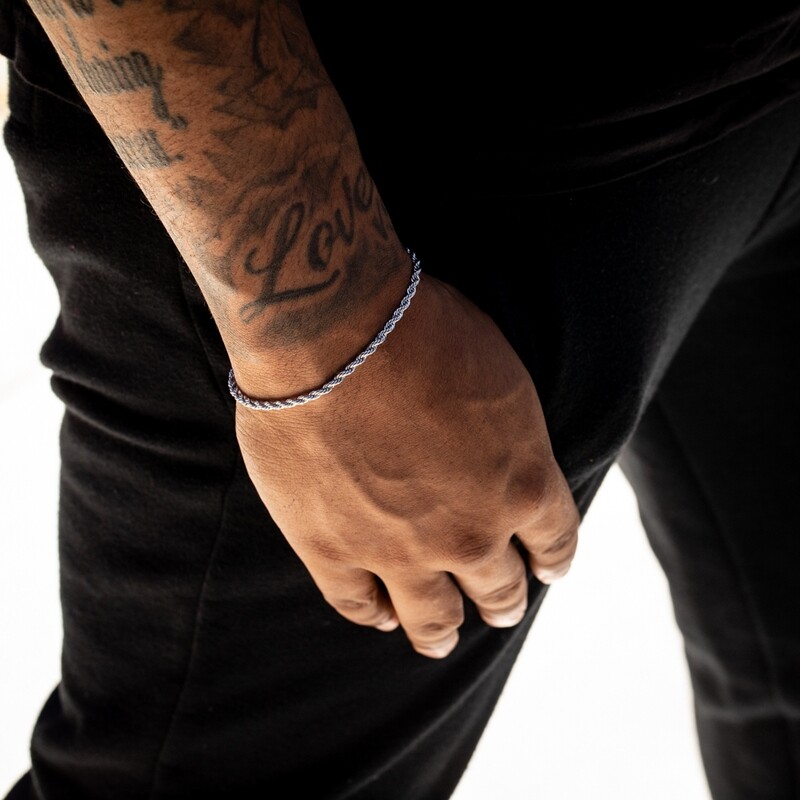 White Gold Plated Twisted Men&#39;s Rope Chain Bracelet