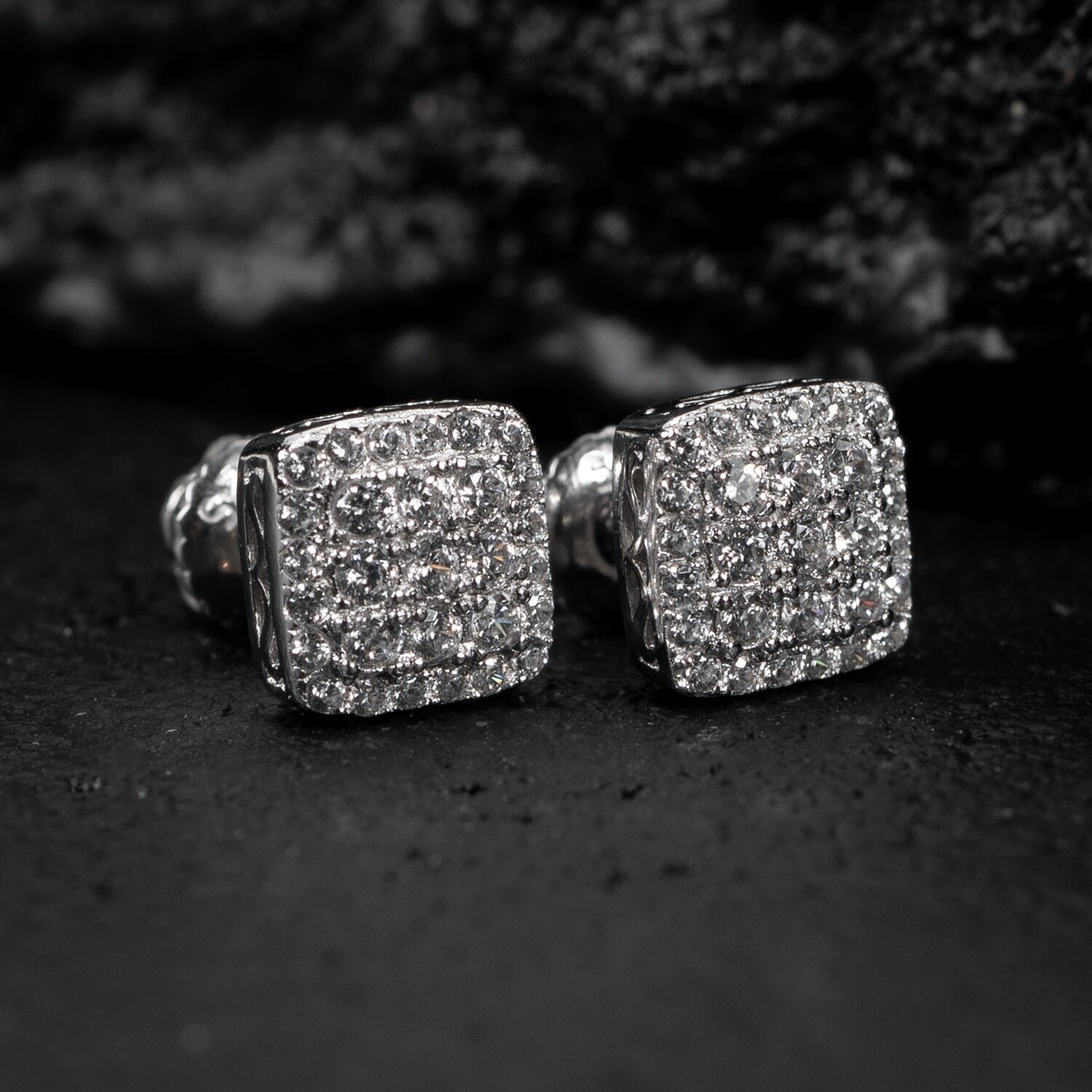 Men&#39;s Small Square Sterling Iced Cz Stud Earrings