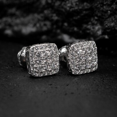 Men's Small Square Sterling Iced Cz Stud Earrings