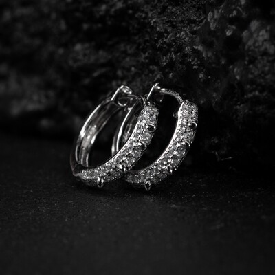 Small Men&#39;s 925 Sterling Silver Iced Spike Hoop Earrings