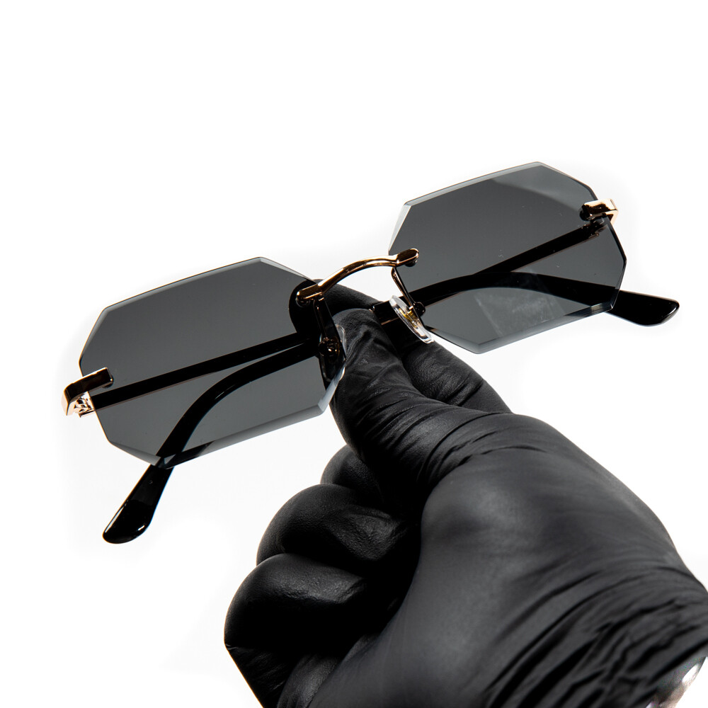 Men's Black Tint Rimless Octagon Gold Frame Sunglasses