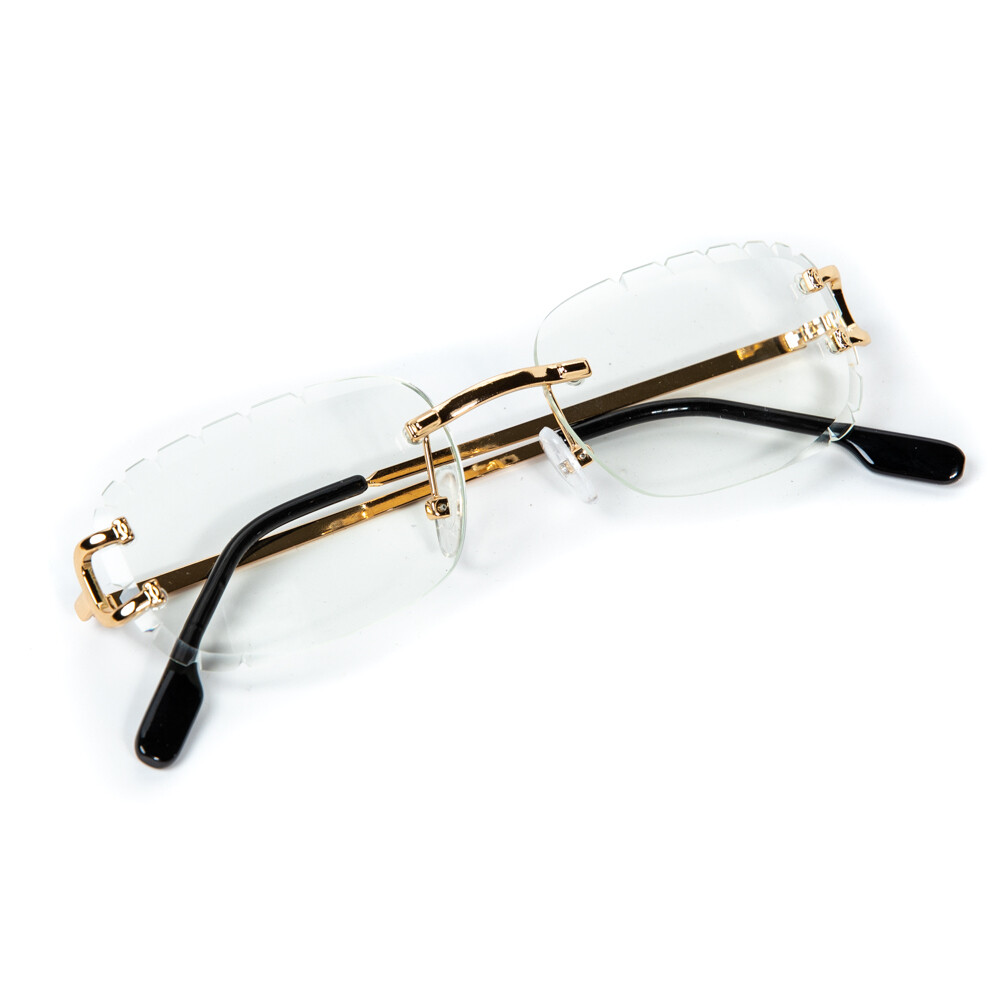 Men s Clear Diamond Cut Lens Gold Frame Glasses