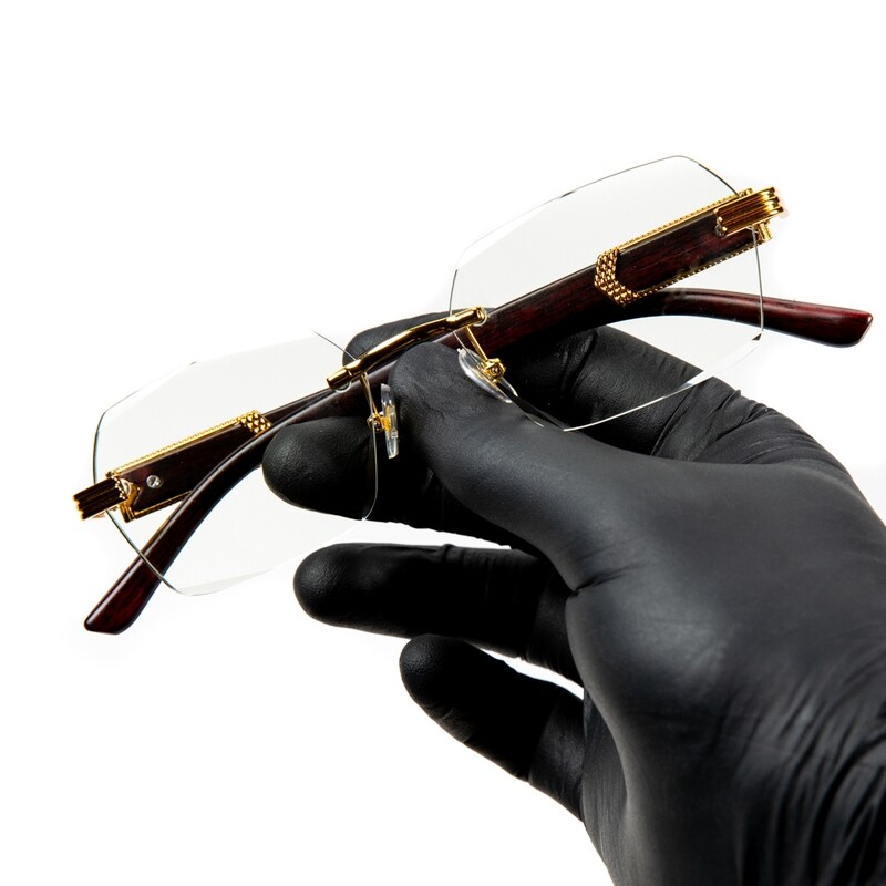 Vintage Woodgrain Men&#39;s Rimless Clear Tint Glasses