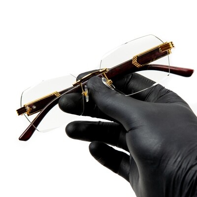 Vintage Woodgrain Men's Rimless Clear Tint Glasses