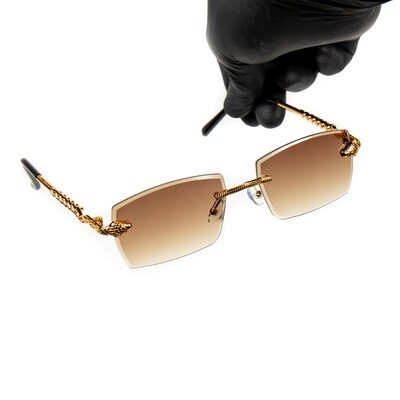 Gold Frame Brown Tint King Snake Rimless Men's Sunglasses
