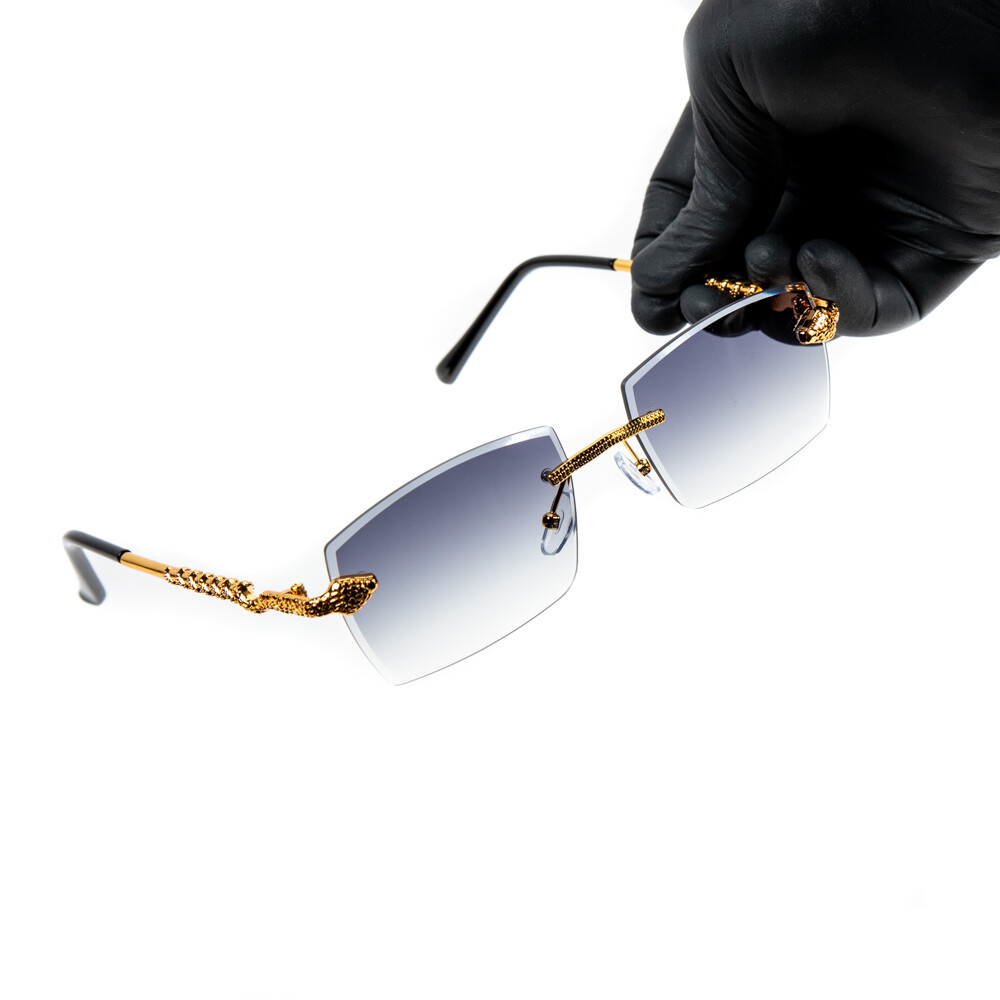 Gold Frame Gray Tint King Snake Rimless Men's Sunglasses