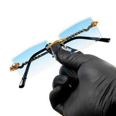 Men&#39;s Rimless Gold Frame Baby Blue Tint Sunglasses