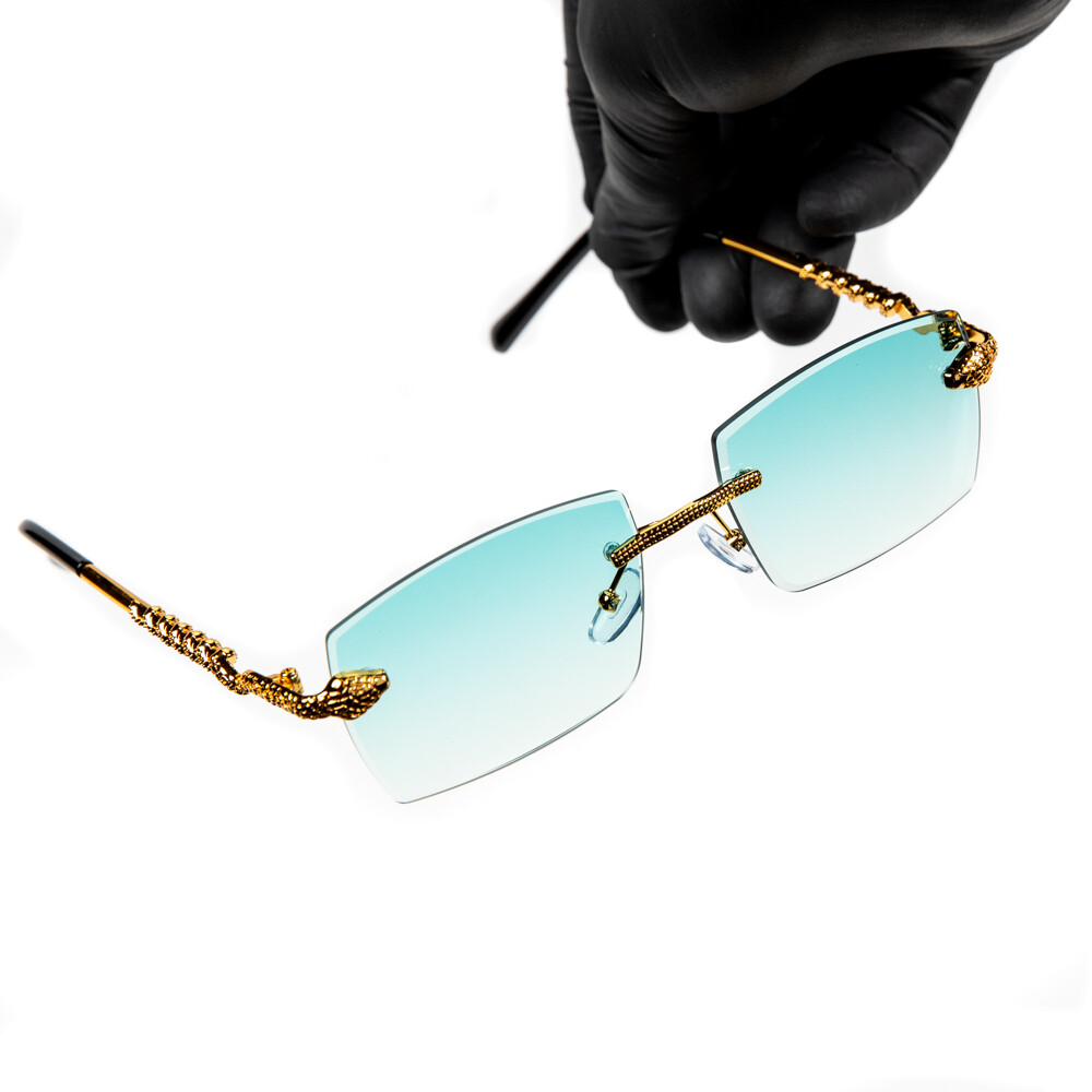 Gold Frame Turquoise Tint King Snake Rimless Men's Sunglasses