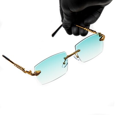 Gold Frame Turquoise Tint Rimless Men's Sunglasses