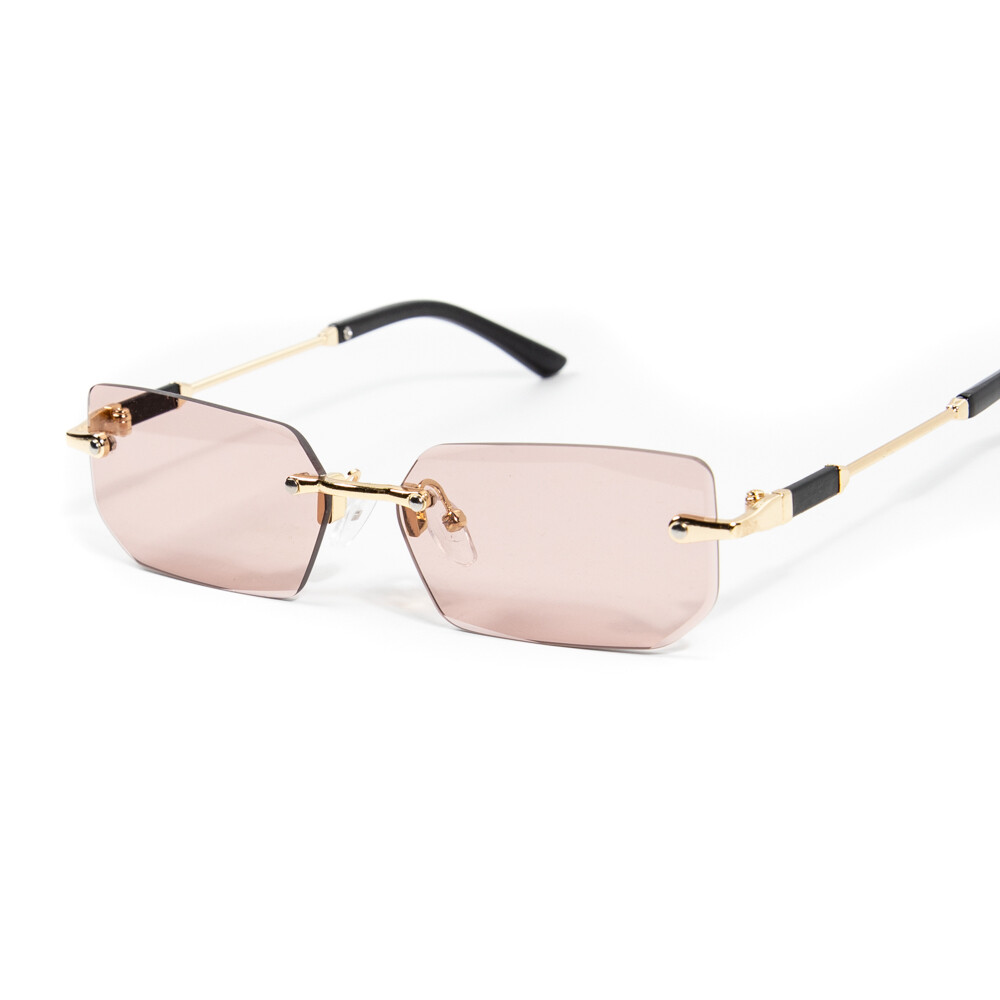 Men's Pink Tint Rimless Gold Frame Hip Hop Sunglasses