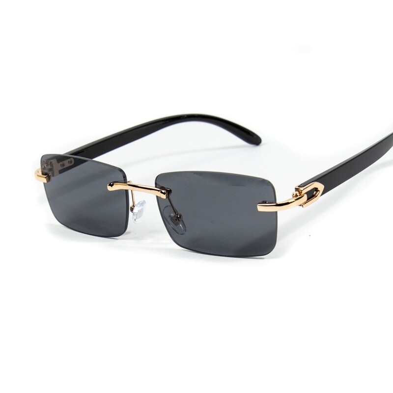 Gold Frame Men&#39;s Rimless Black Tint Hip Hop Sunglasses
