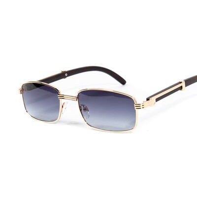Men's Gold Frame Purple Tint Woodgrain Sunglasses