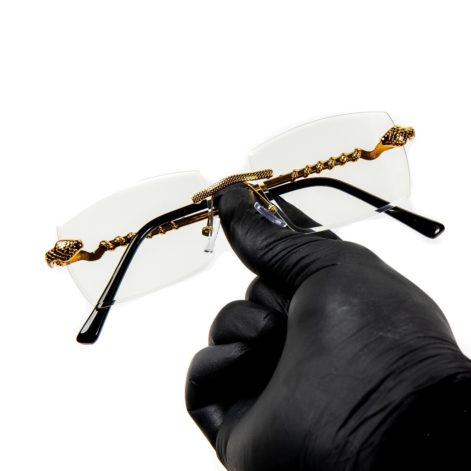 Men's Gold Frame King Snake Clear Lens Glasses