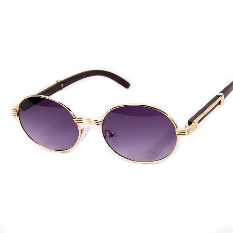 Gold Frame Round Purple Tint Men&#39;s Sunglasses