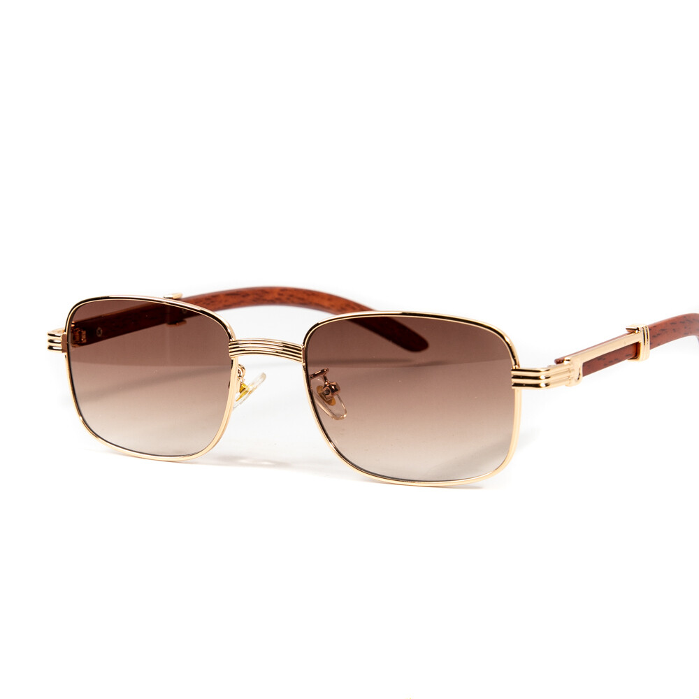 Brown Gradient Tint Woodgrain Gold Frame Sunglasses