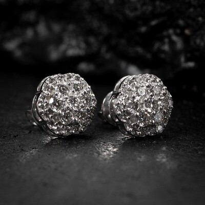 Men's Authentic 14K White Gold Flower Cluster 0.70Ct Diamond Stud Earrings