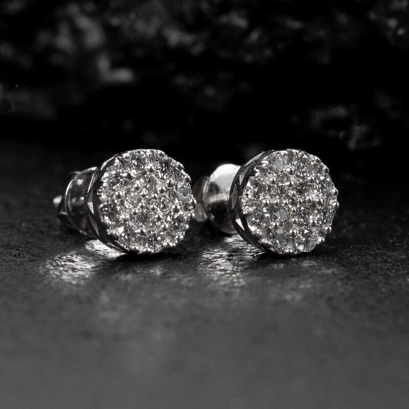 Small 14K White Gold 0.37 Ct Cluster Round Diamond Stud Earrings