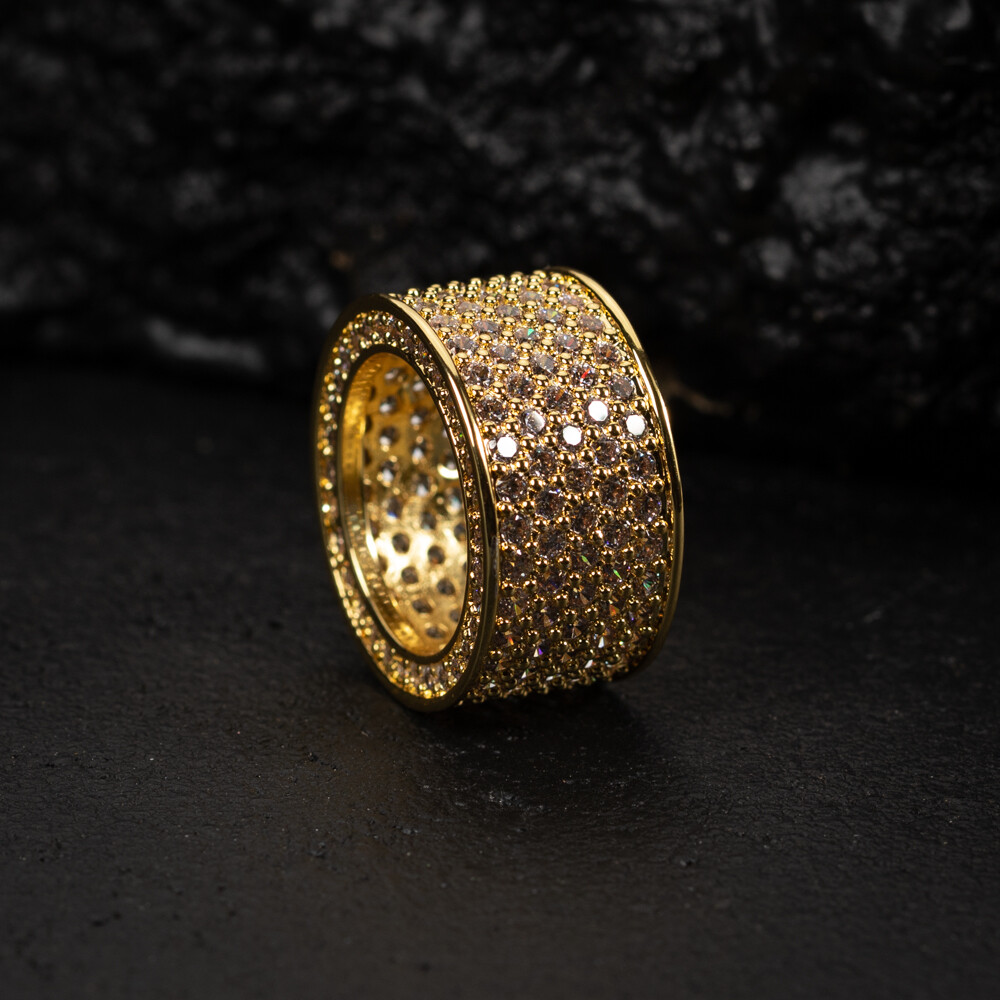 Yellow Gold Plated Iced Honey Comb Set Statement Pinky Ring