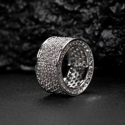 White Gold Plated Iced Honey Comb Set Statement Pinky Ring