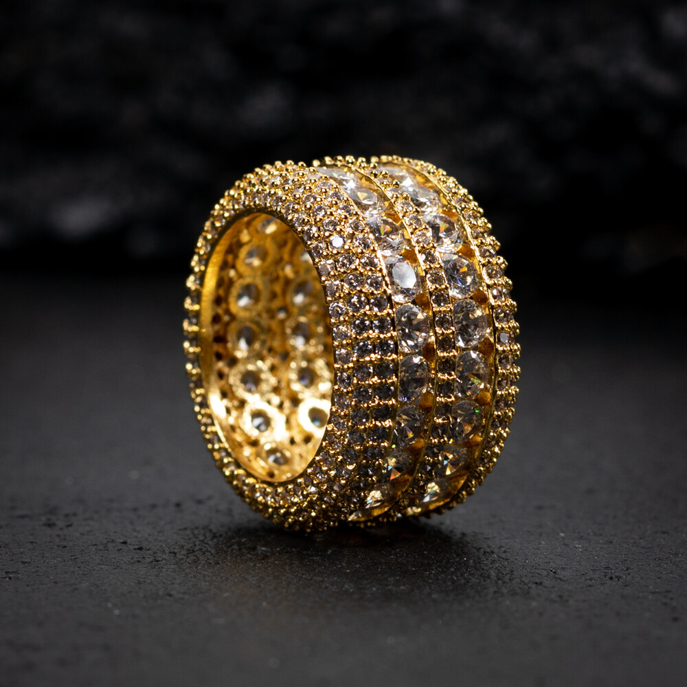 Yellow Gold Plated Men's Iced Pointer Statement Pinky Ring