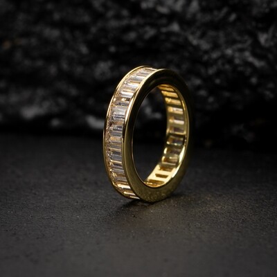 Gold Plated Iced Channel Set Cz Baguette Eternity Band Ring