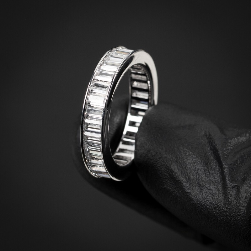 White Gold Plated Iced Channel Set Cz Baguette Eternity Band Ring​