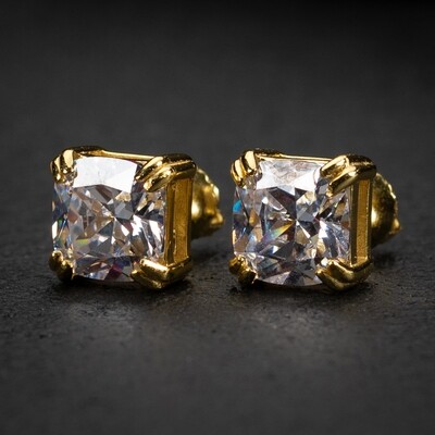 Yellow Gold Plated 925 Sterling Silver Cushion Cut Diamond Stud Earrings