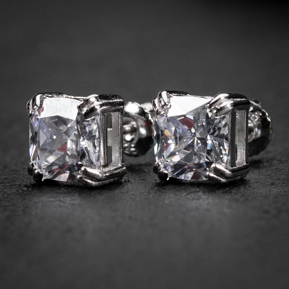 Square 925 Sterling Silver Cushion Cut Cz Stud Earrings