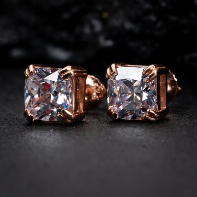 Square 925 Sterling Silver Pink Rose Gold Cushion Cut Cz Stud Earrings