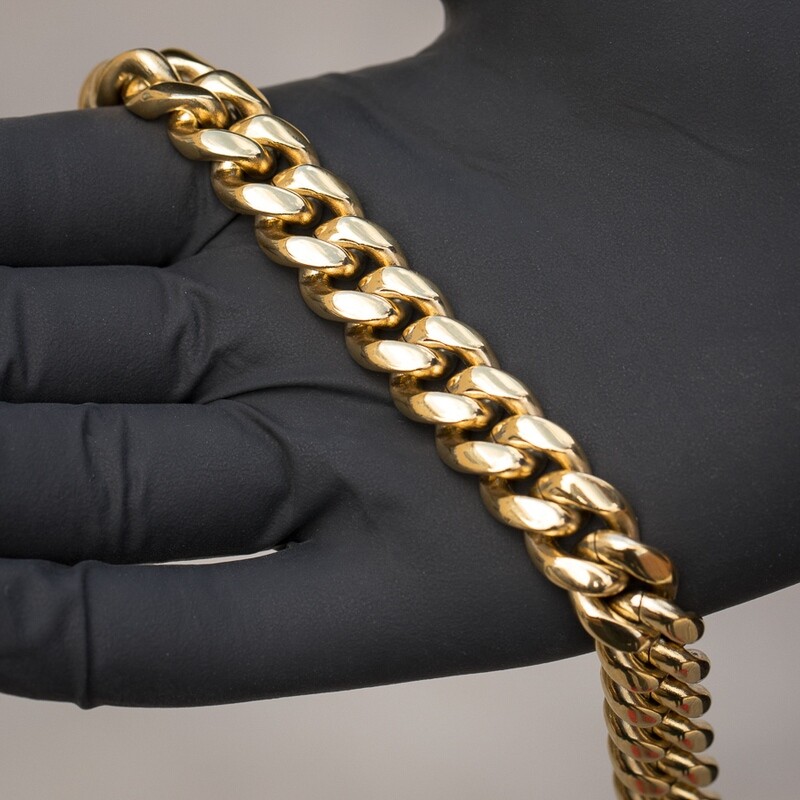 Solid Gold Plated Heavy 316 Stainless Steel 11mm Miami Cuban Link Chain Necklace