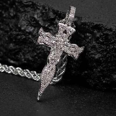 Iced White Gold Plated Celtic Cross Pendant Necklace