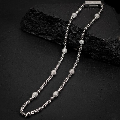 Semi Iced Moissanite White Gold 925 Sterling Silver Ball Chain Necklace