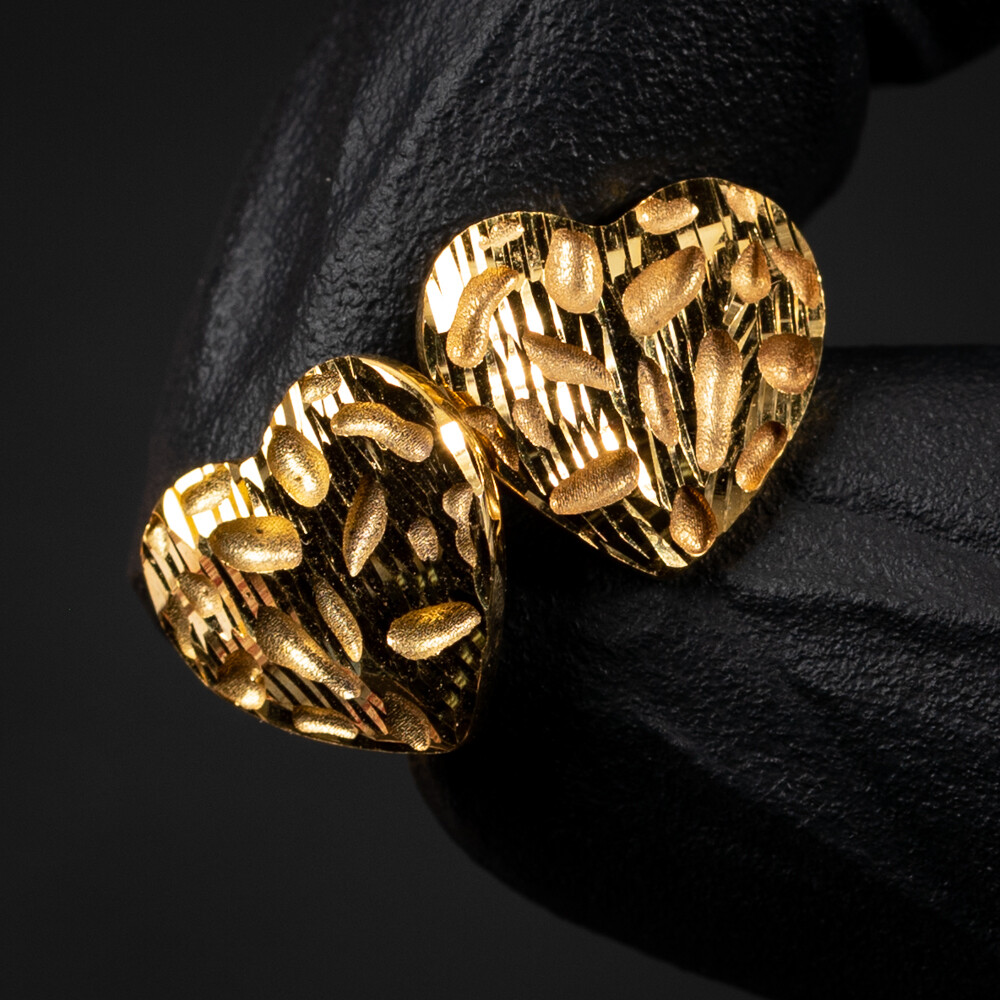 Heart Shaped​ Women's Solid 10K Yellow Gold Nugget Stud Earrings