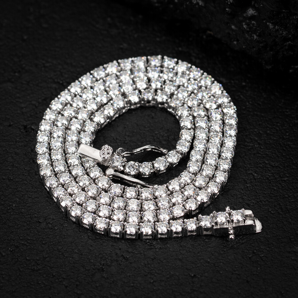 Moissanite 3mm 925 Sterling Silver White Gold Tennis Chain