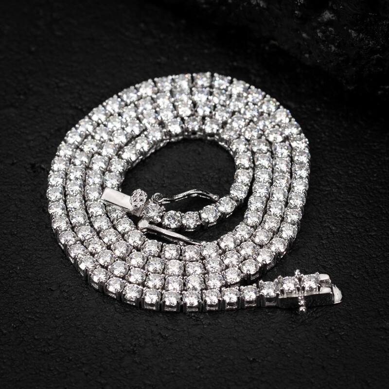 Moissanite 3mm 925 Sterling Silver White Gold Tennis Chain