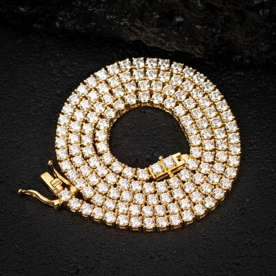 Moissanite 3mm Sterling Silver Yellow Gold Tennis Chain Necklace​