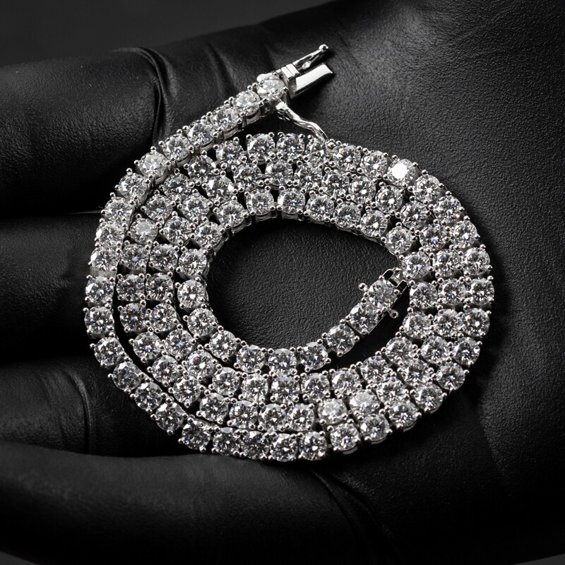 Moissanite 4mm 925 Sterling Silver White Gold Tennis Chain