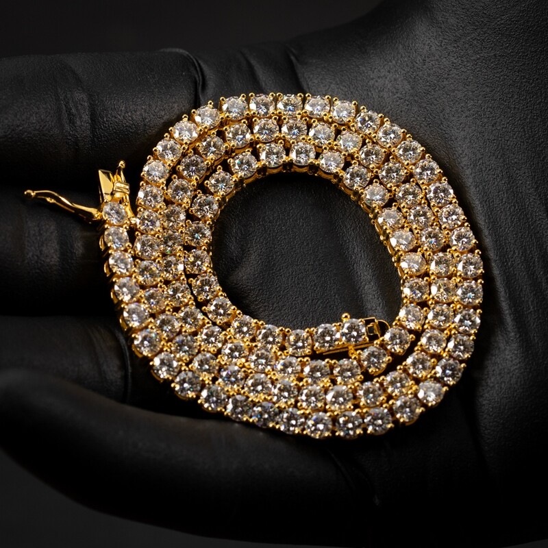 Moissanite 4mm 925 Sterling Silver Yellow Gold Tennis Chain